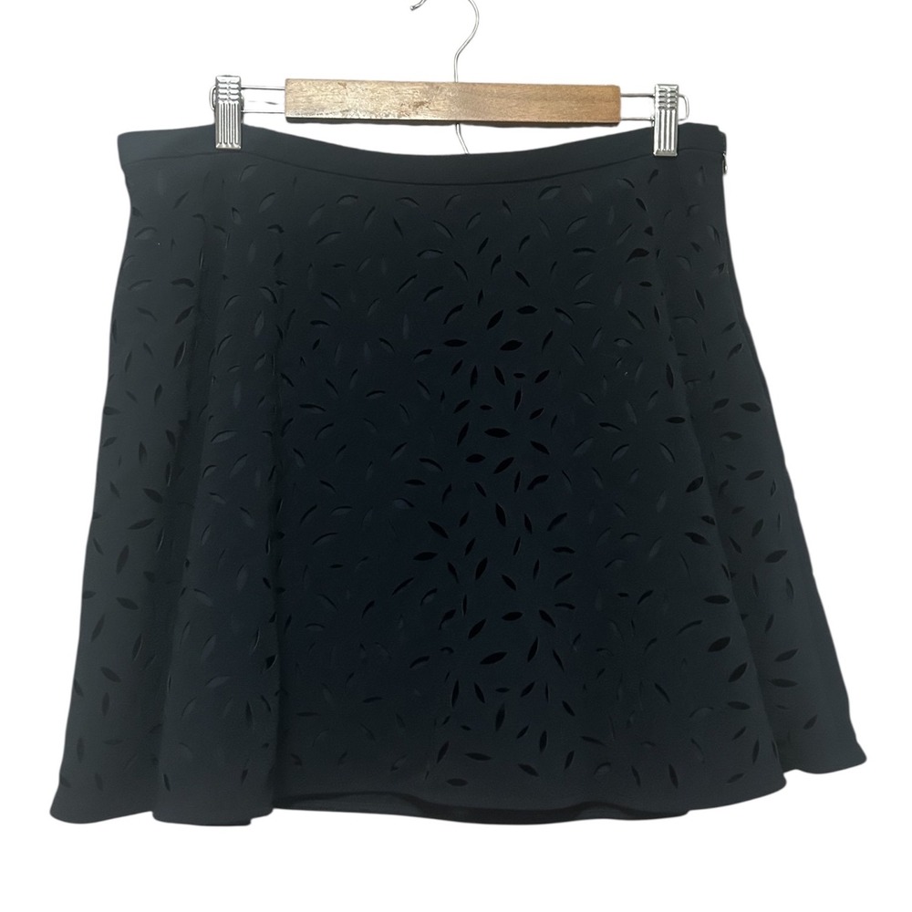 Banana Republic Petite Black Laser Cut A‎ Line Skirt Size 12